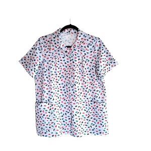 Vintage  Womens Button Up Collar Top with Pockets  L Multi-Color